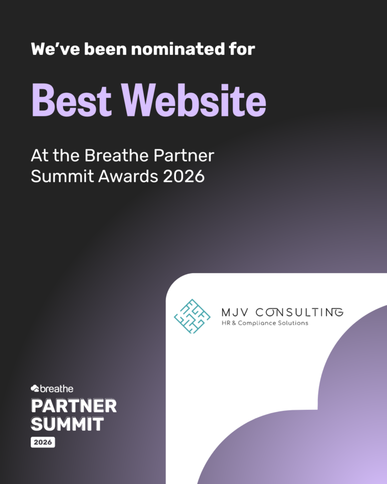 Graphic announcing MJV Consulting's Best Website nomination at Breathe Partner Summit 2026.