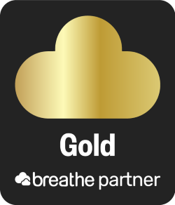 Gold cloud icon with "Gold" and "breathe partner" text on black background.